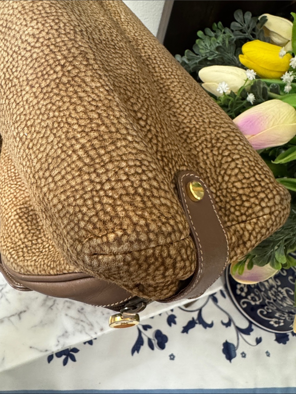 Borbonese Redwall  Brown Suede Dome Satchel / Handbag Vintage - Picture 7 of 15